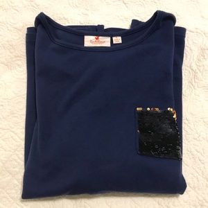 NWOT QF navy blue crew neck t-shirt with sequin pocket (XL)
